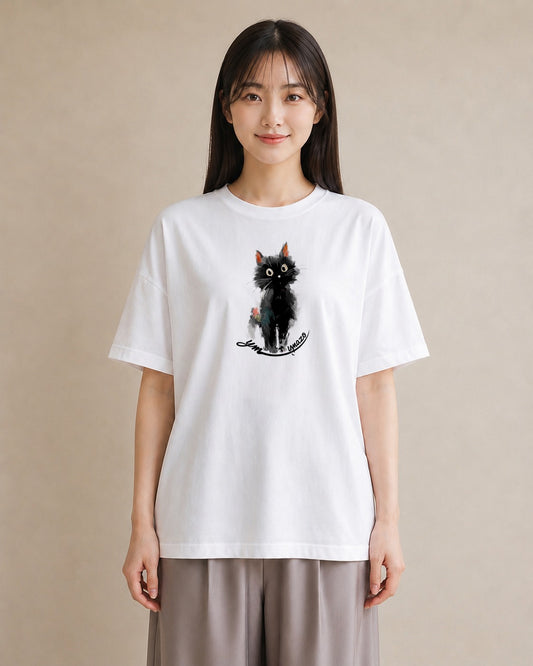 Tシャツ レディース ハチワレ 白黒猫 猫 ねこ イラスト きれいめカジュアル 帰省 ラフ 白T YMAZO