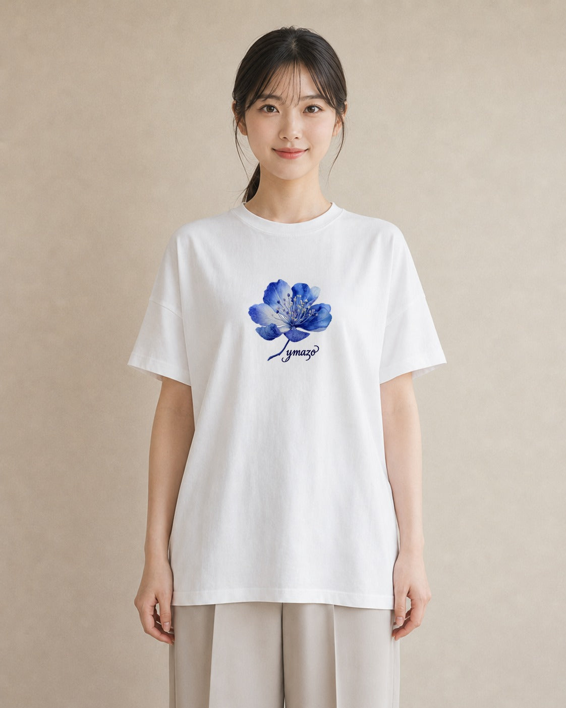 グラフィックTシャツ レディース あさがお 朝顔 花 花柄 イラスト きれいめカジュアル カジュアルコーデ 買い物 白T YMAZO