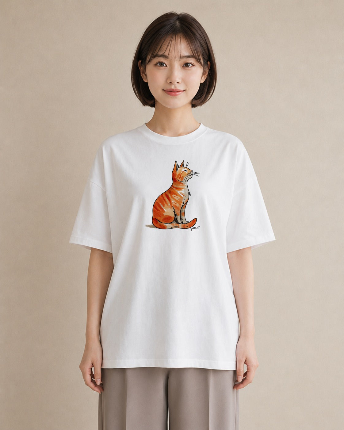 グラフィックTシャツ レディース 猫好き 猫 ねこ イラスト 韓国風 休日 ペアコーデ 白T YMAZO