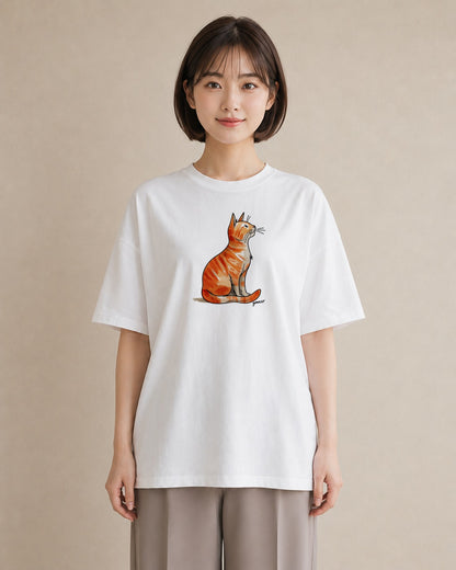 グラフィックTシャツ レディース 猫好き 猫 ねこ イラスト 韓国風 休日 ペアコーデ 白T YMAZO