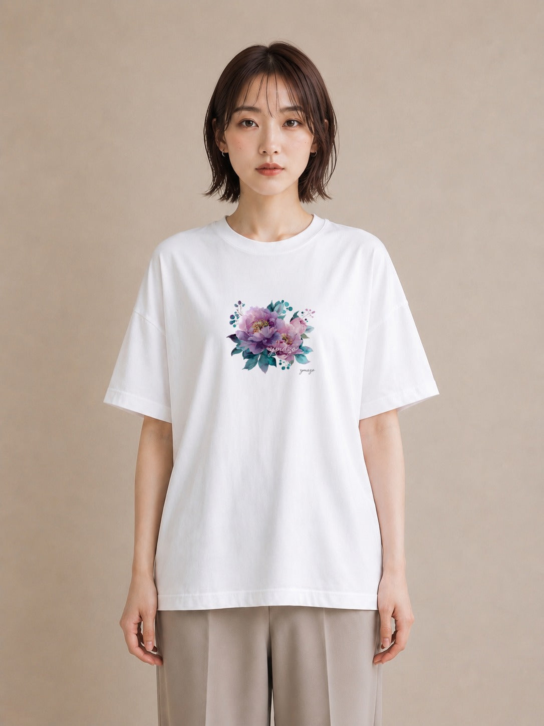 グラフィックTシャツ レディース スミレ 花 花柄 イラスト 淡色 部屋着 女性向けギフト 白T
