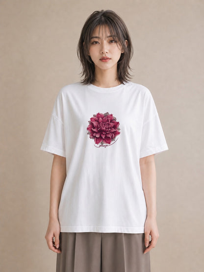 デザインTシャツ レディース チューリップ 花 花柄 イラスト ゆるコーデ カフェ服 クリスマス 白T
