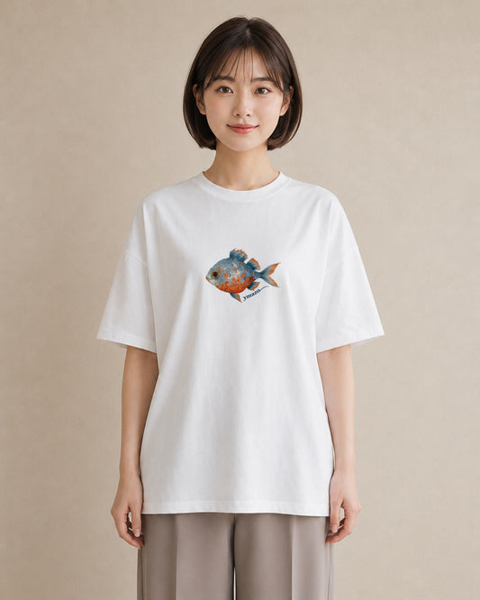 プリントTシャツ レディース 熱帯魚 ペット 動物 イラスト ポップ ラフ レイヤード 白T YMAZO