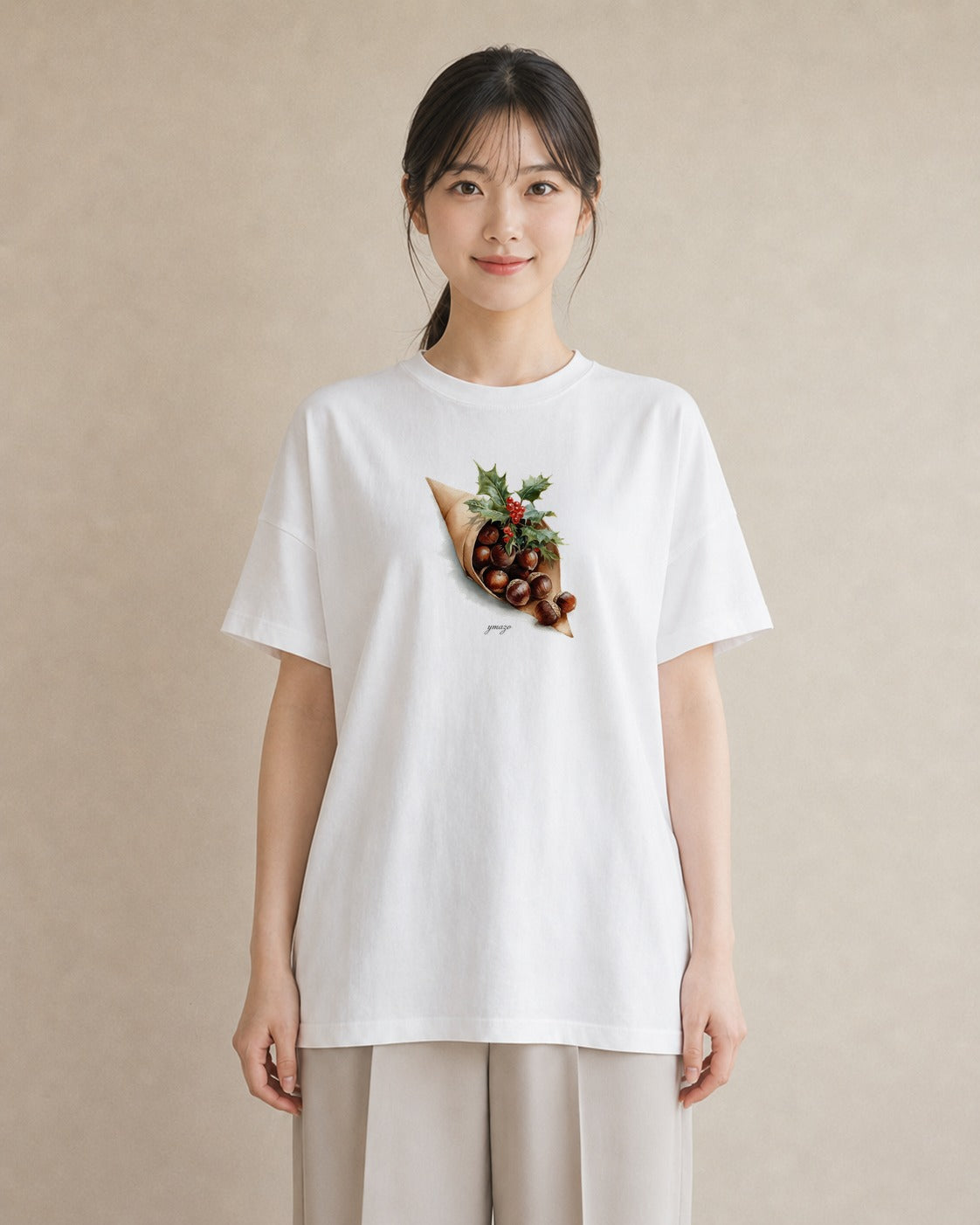 半袖Tシャツ レディース 実り 植物 ボタニカル イラスト ミニマル 通勤 在宅 白T YMAZO