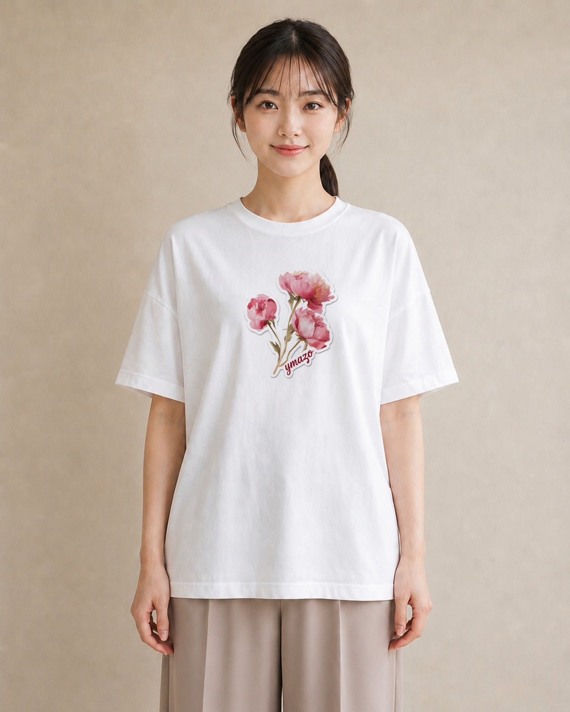 グラフィックTシャツ レディース ゆり 百合 花 花柄 イラスト 韓国風 休日 ペアコーデ 白T