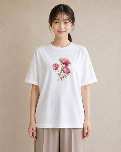 グラフィックTシャツ レディース ゆり 百合 花 花柄 イラスト 韓国風 休日 ペアコーデ 白T