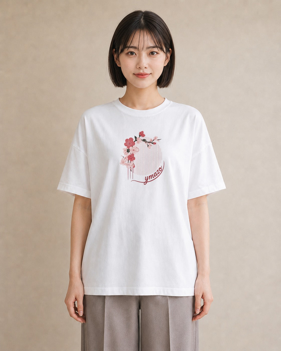 半袖Tシャツ レディース 扇子 そよ風 ナチュラル アンティーク イラスト シック 在宅 公園 白T YMAZO