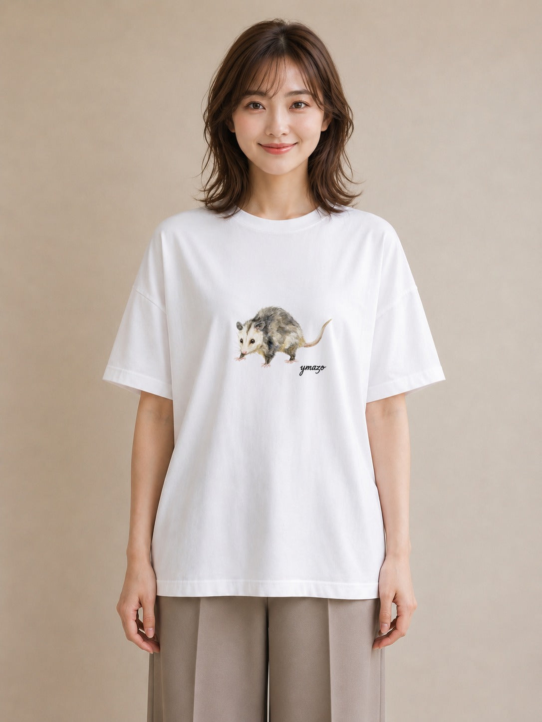 半袖Tシャツ レディース キンクマハムスター ペット 動物 イラスト ゆるコーデ カフェ巡り 女子会 白T YMAZO
