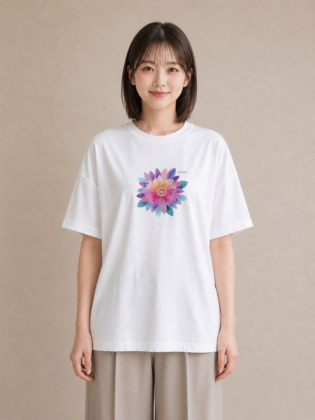 半袖Tシャツ レディース たんぽぽ 花 花柄 イラスト ラフ 春コーデ 姉妹 白T YMAZO