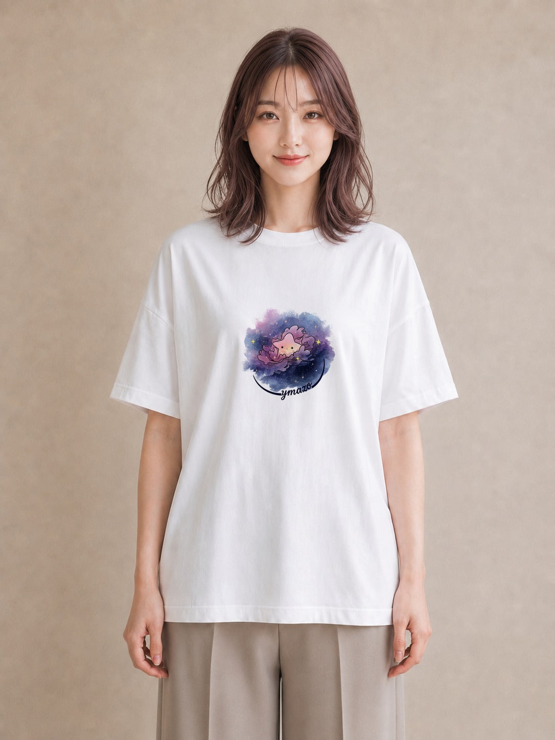 半袖Tシャツ レディース 天秤座 星空 宇宙 イラスト 上品 旅行 母娘コーデ 白T YMAZO