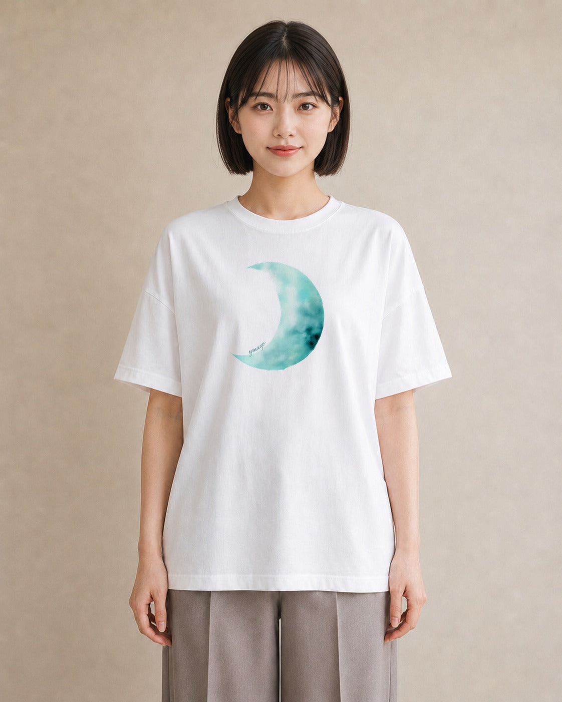 デザインTシャツ レディース 満月 星空 宇宙 イラスト ガーリー カフェ巡り 女子会 白T YMAZO