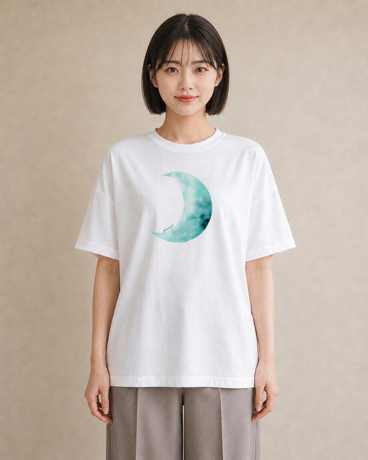 デザインTシャツ レディース 満月 星空 宇宙 イラスト ガーリー カフェ巡り 女子会 白T YMAZO