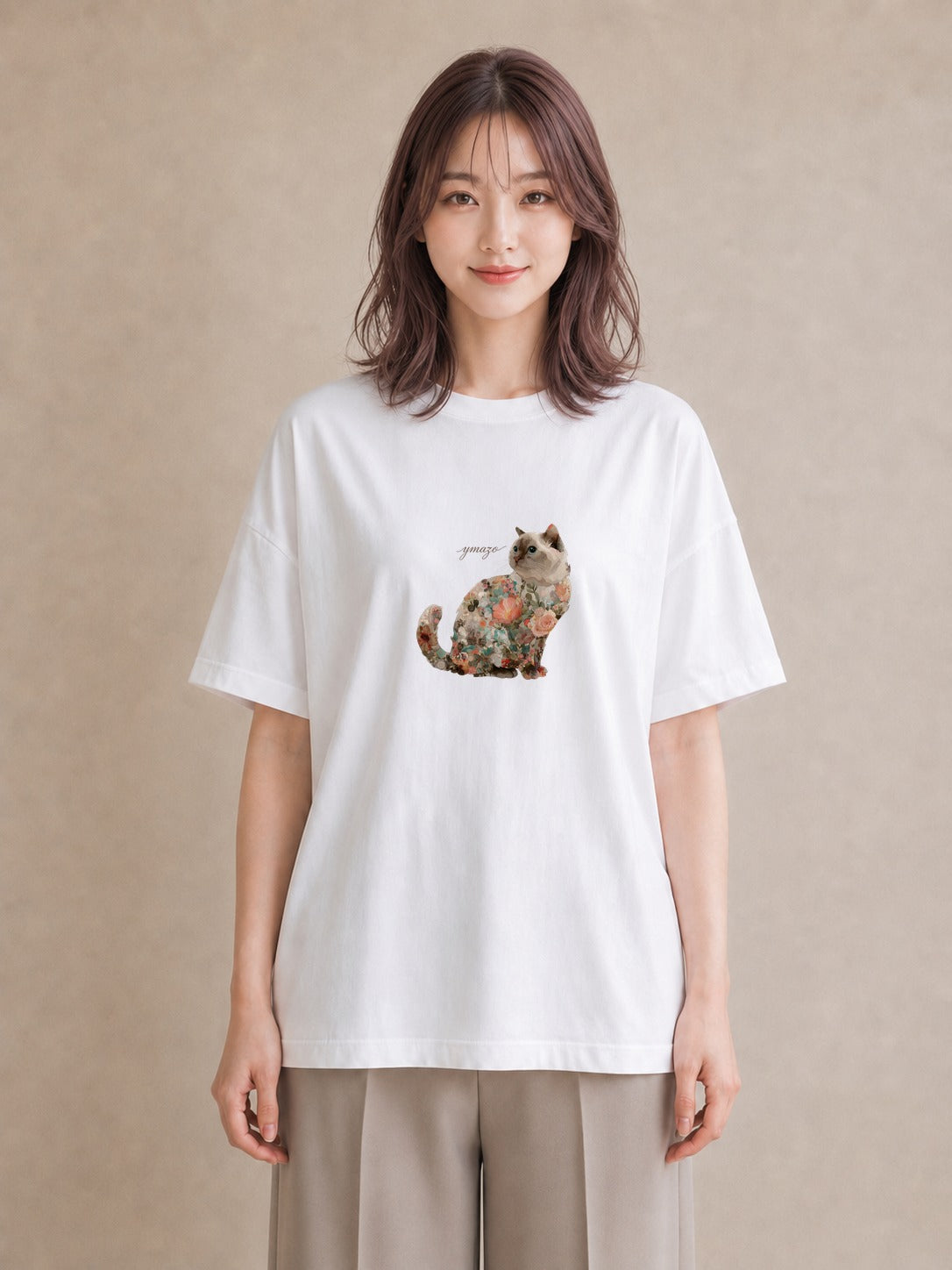 デザインTシャツ レディース ラグドール 猫 ねこ イラスト ヴィンテージ風 女子会 お揃い 白T YMAZO