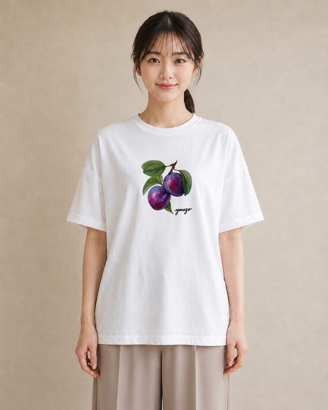 グラフィックTシャツ レディース さくらんぼ チェリー 食べ物 フード イラスト カフェコーデ 母娘コーデ 自分用 白T YMAZO
