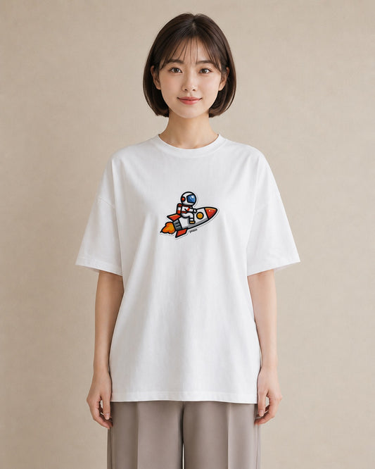 プリントTシャツ レディース ロケット 星空 宇宙 イラスト ユニーク ミセス 春コーデ 白T YMAZO