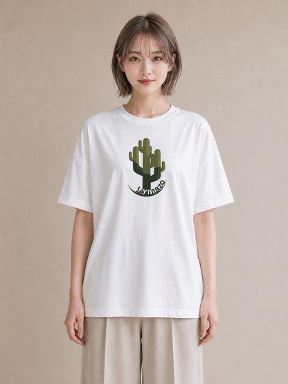 プリントTシャツ レディース サボテン 植物 ボタニカル イラスト ヴィンテージ風 社会人 女性 白T YMAZO