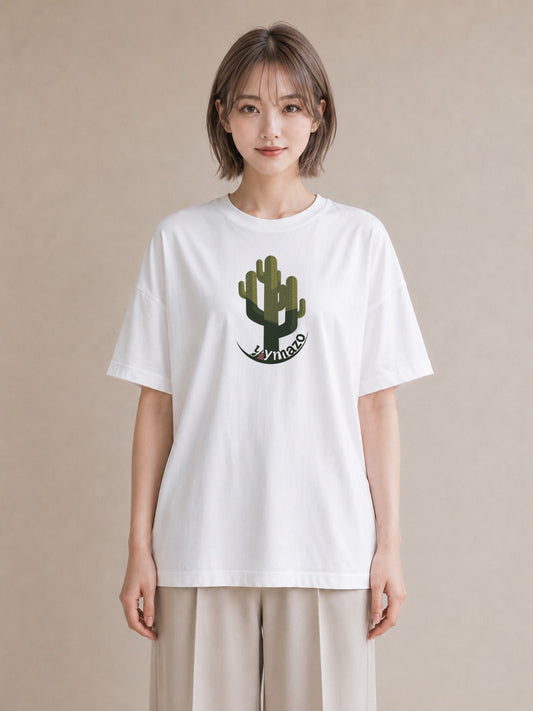 プリントTシャツ レディース サボテン 植物 ボタニカル イラスト ヴィンテージ風 社会人 女性 白T YMAZO