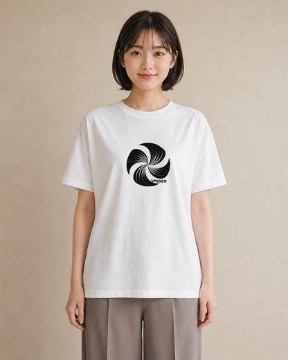 グラフィックTシャツ レディース 扇子 そよ風 ナチュラル アンティーク イラスト カフェコーデ ママ カフェ服 白T YMAZO