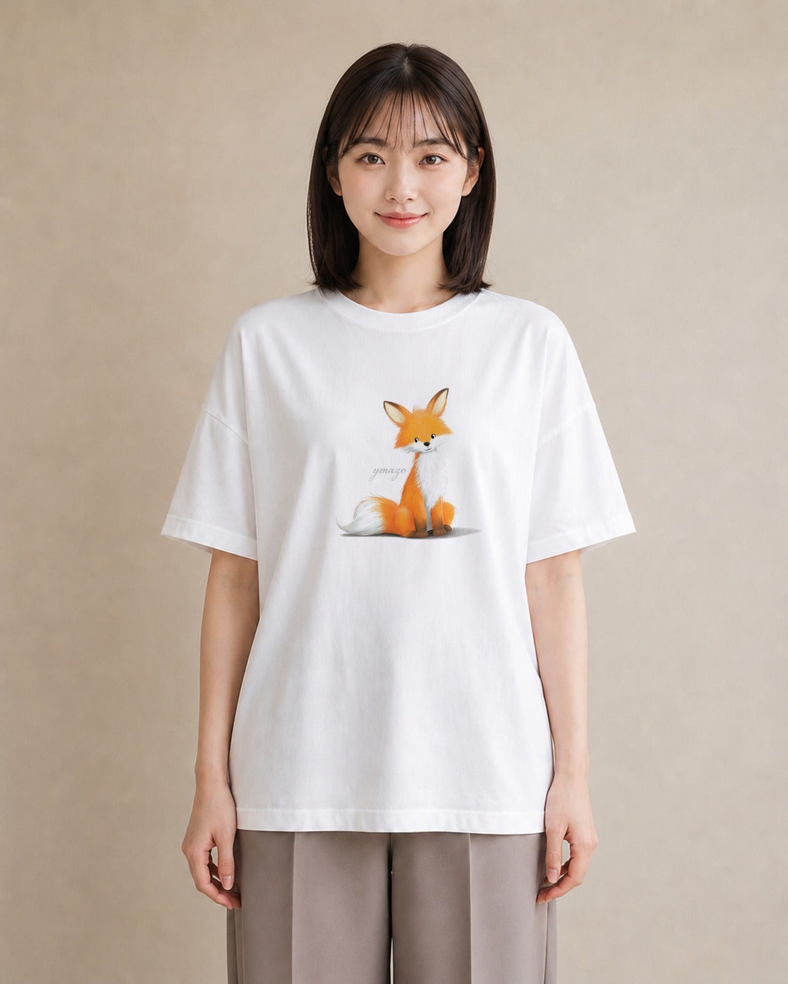 デザインTシャツ レディース きつね 動物 アニマル イラスト ミニマル ミセス 春コーデ 白T YMAZO