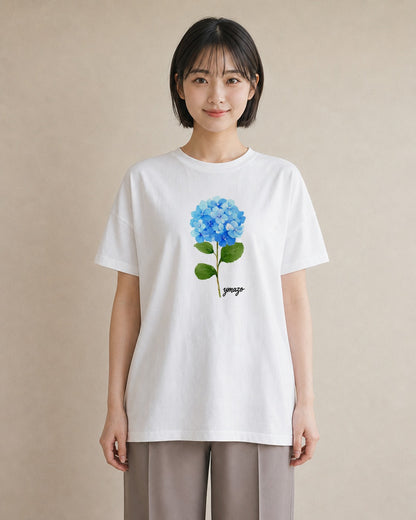 プリントTシャツ レディース あじさい 紫陽花 アジサイ 花 花柄 イラスト ニュアンス ラフ レイヤード 白T
