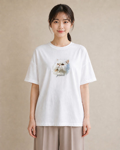 デザインTシャツ レディース メインクーン 猫 ねこ イラスト 普段使い 旅行 母娘コーデ 白T YMAZO