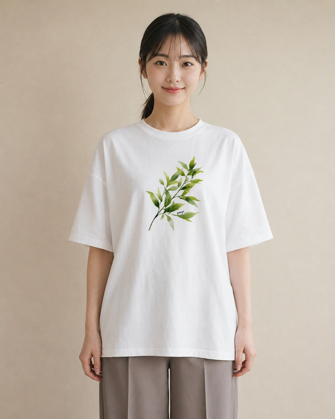 半袖Tシャツ レディース 新緑 植物 ボタニカル イラスト 上品 ペアコーデ 秋コーデ 白T YMAZO