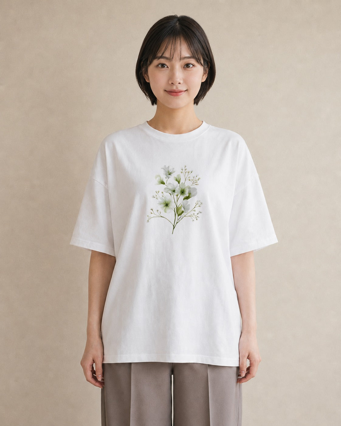 グラフィックTシャツ レディース すずらん 花 花柄 イラスト カジュアル カジュアルコーデ 買い物 白T