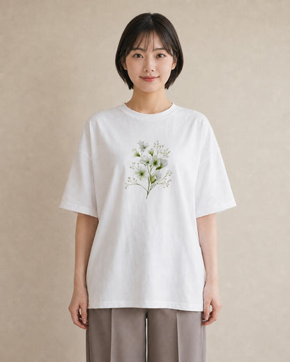 グラフィックTシャツ レディース すずらん 花 花柄 イラスト カジュアル カジュアルコーデ 買い物 白T
