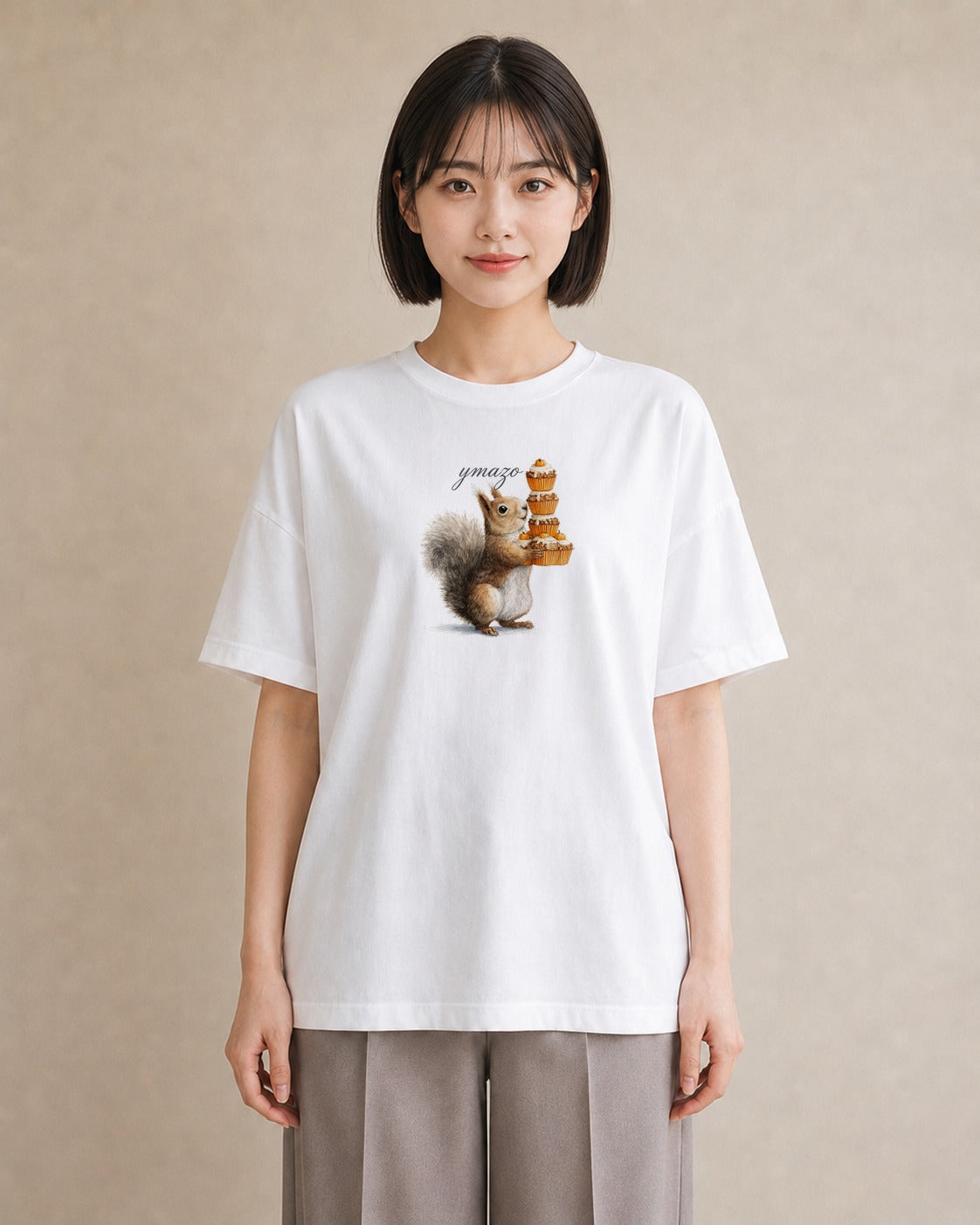 デザインTシャツ レディース リス ペット 動物 イラスト ナチュラル 母の日 ビーチ 白T YMAZO