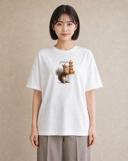 デザインTシャツ レディース リス ペット 動物 イラスト ナチュラル 母の日 ビーチ 白T YMAZO