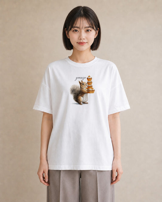 デザインTシャツ レディース リス ペット 動物 イラスト ナチュラル 母の日 ビーチ 白T YMAZO