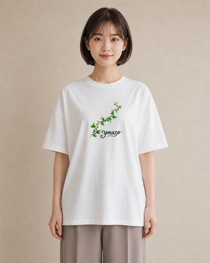 Tシャツ レディース 新緑 植物 ボタニカル イラスト ポップ お出かけ 普段着 白T YMAZO