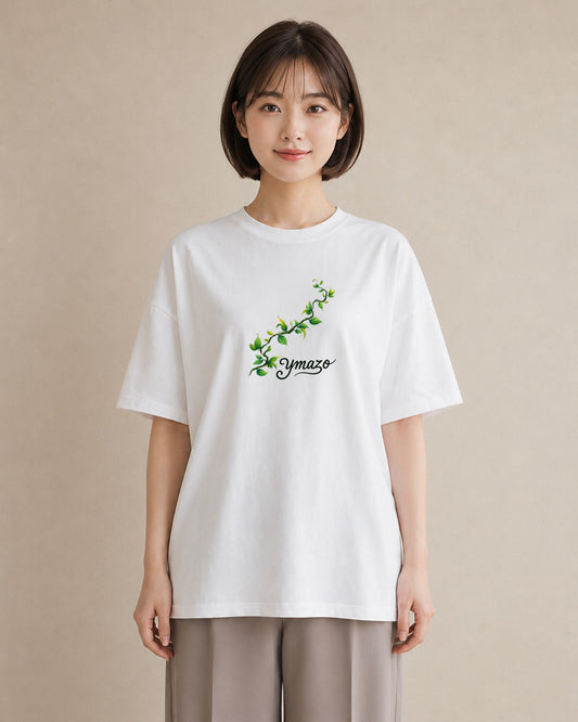 Tシャツ レディース 新緑 植物 ボタニカル イラスト ポップ お出かけ 普段着 白T YMAZO