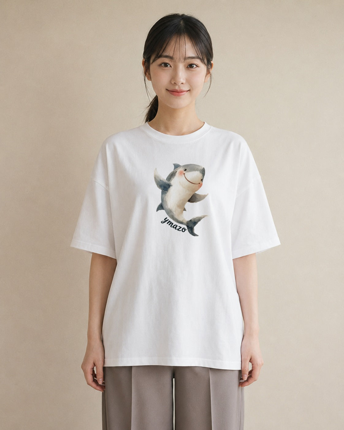 デザインTシャツ レディース シャチ 海の生き物 海 イラスト ゆるかわ ママ カフェ服 白T YMAZO