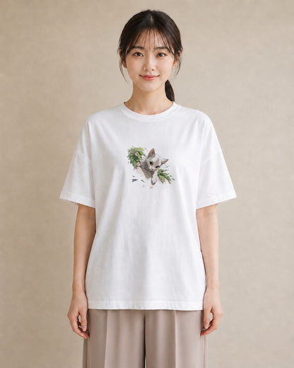 デザインTシャツ レディース 白猫 猫 ねこ イラスト ゆるかわ 20代 カジュアルコーデ 白T YMAZO