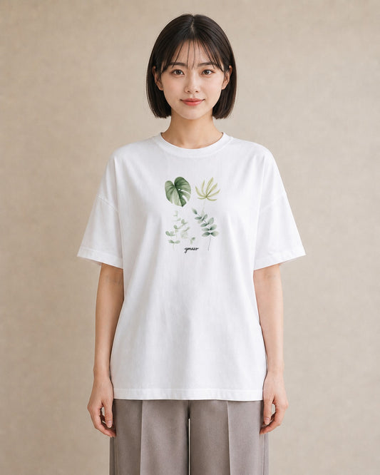 デザインTシャツ レディース モンステラ 植物 ボタニカル イラスト きれいめ 散歩 お出かけ 白T YMAZO