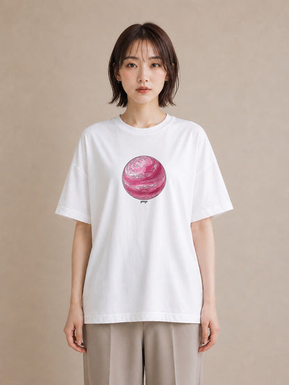 グラフィックTシャツ レディース 地球 星空 宇宙 イラスト シンプル 散歩 お出かけ 白T YMAZO