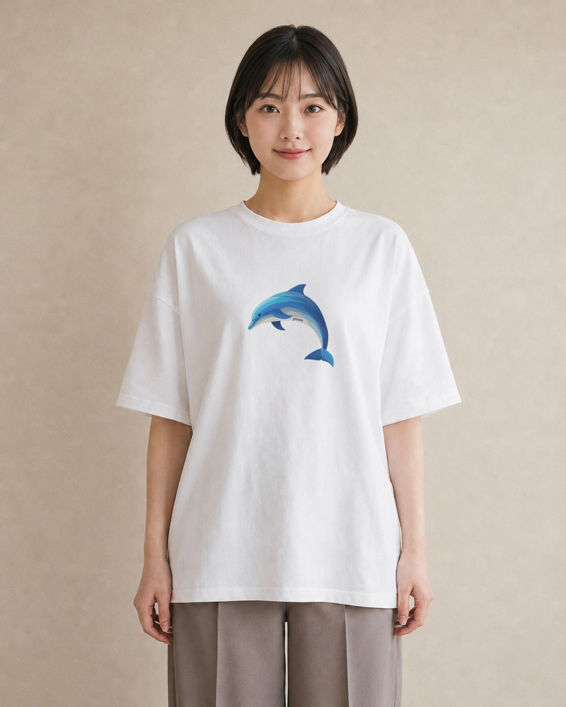 プリントTシャツ レディース イルカ 海の生き物 海 イラスト きれいめカジュアル 買い物 夏コーデ 白T YMAZO