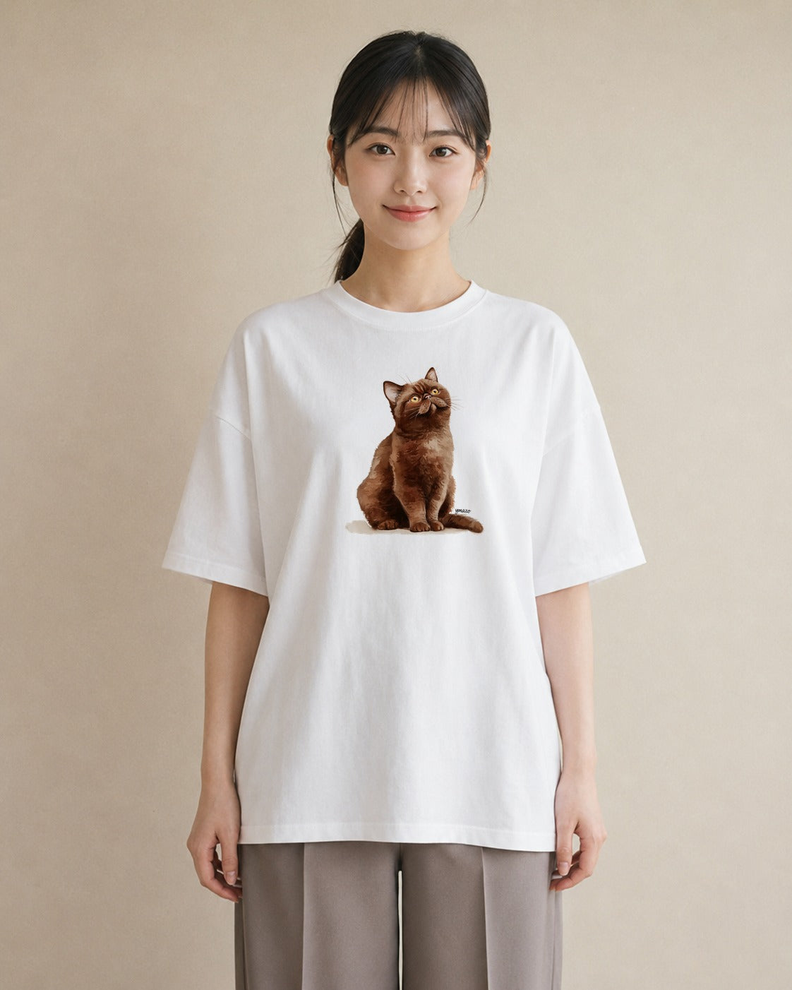 Tシャツ レディース ソマリ 猫 ねこ イラスト 線画 レイヤード 友達ギフト 白T YMAZO