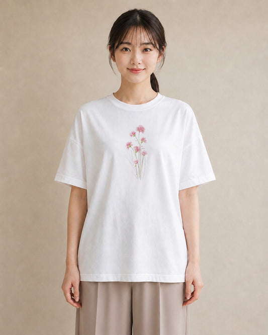プリントTシャツ レディース カスミソウ かすみ草 花 花柄 イラスト ミニマル 姉妹 送別ギフト 白T YMAZO