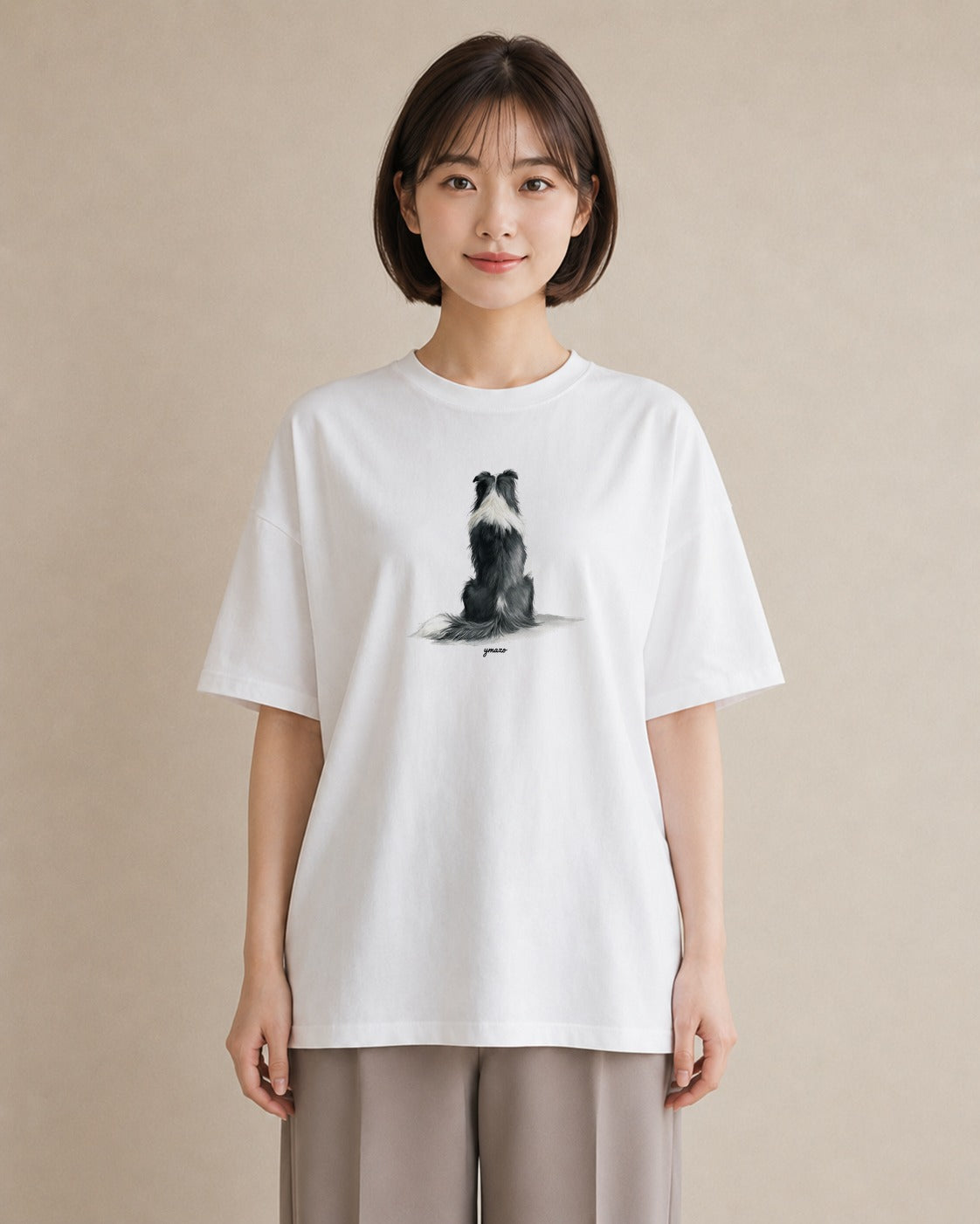グラフィックTシャツ レディース ボーダーコリー 犬 いぬ イラスト シック デイリーウェア 休日 白T YMAZO