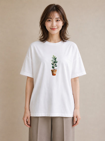 半袖Tシャツ レディース つる 植物 ボタニカル イラスト 可愛い ラフ レイヤード 白T YMAZO