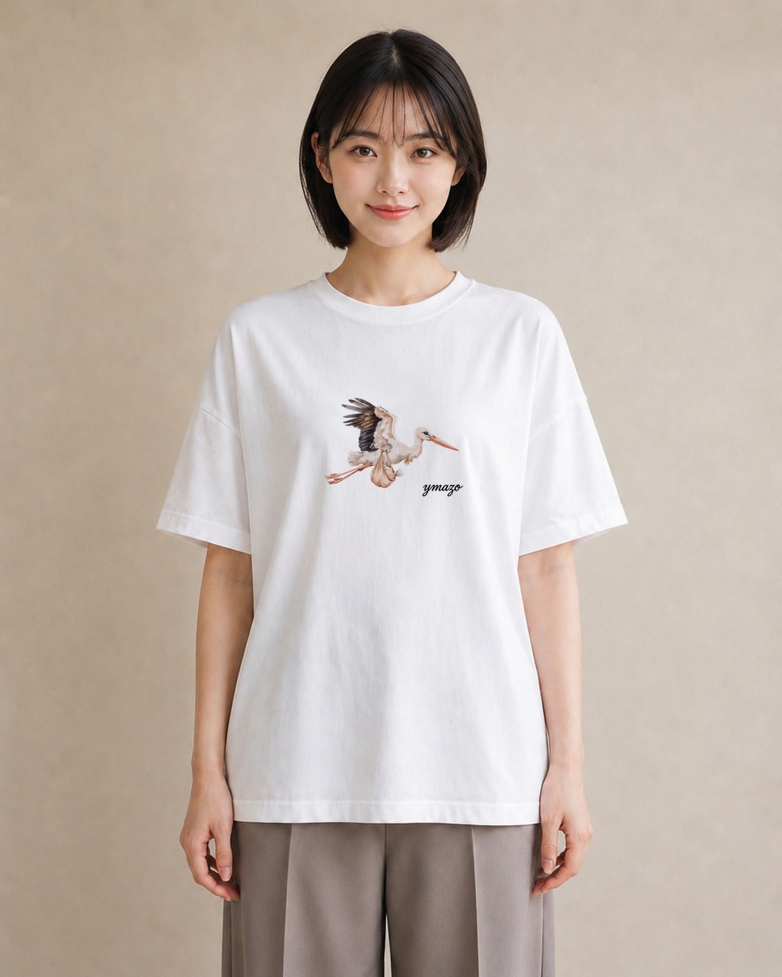 プリントTシャツ レディース 折り鶴 折り紙 ナチュラル アンティーク イラスト フェミニン ラフ レイヤード 白T YMAZO