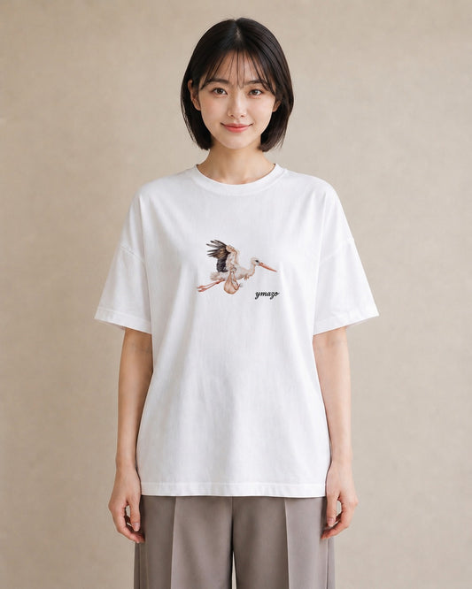 プリントTシャツ レディース 折り鶴 折り紙 ナチュラル アンティーク イラスト フェミニン ラフ レイヤード 白T
