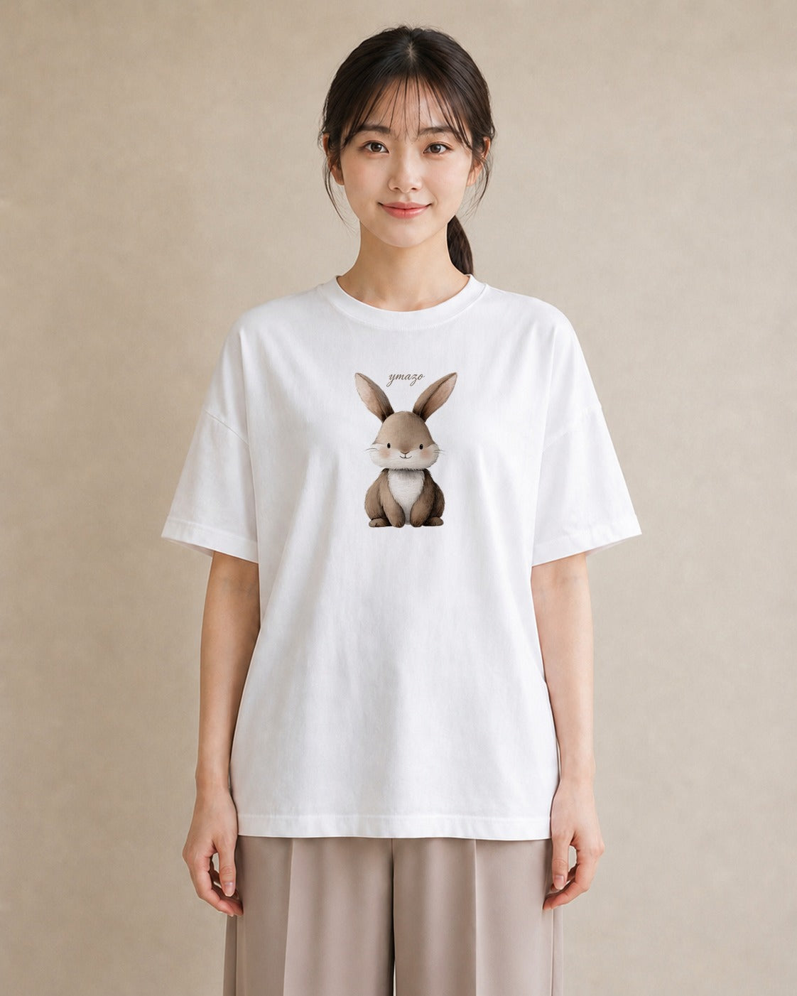 Tシャツ レディース ライオンラビット ペット 動物 イラスト ボタニカル 自分用 ルームウェア 白T YMAZO