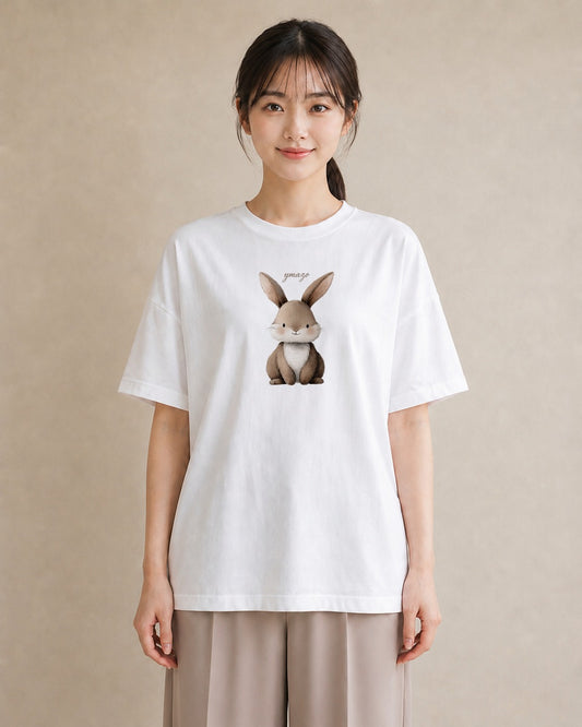 Tシャツ レディース ライオンラビット ペット 動物 イラスト ボタニカル 自分用 ルームウェア 白T YMAZO