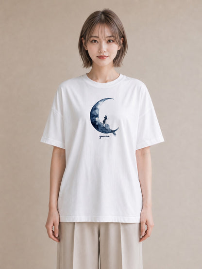 半袖Tシャツ レディース 三日月 星空 宇宙 イラスト ボタニカル お出かけ 普段着 白T YMAZO