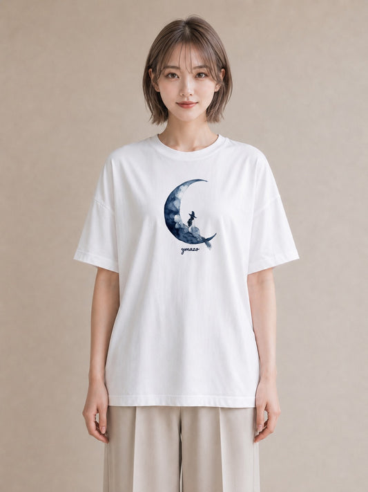 半袖Tシャツ レディース 三日月 星空 宇宙 イラスト ボタニカル お出かけ 普段着 白T YMAZO