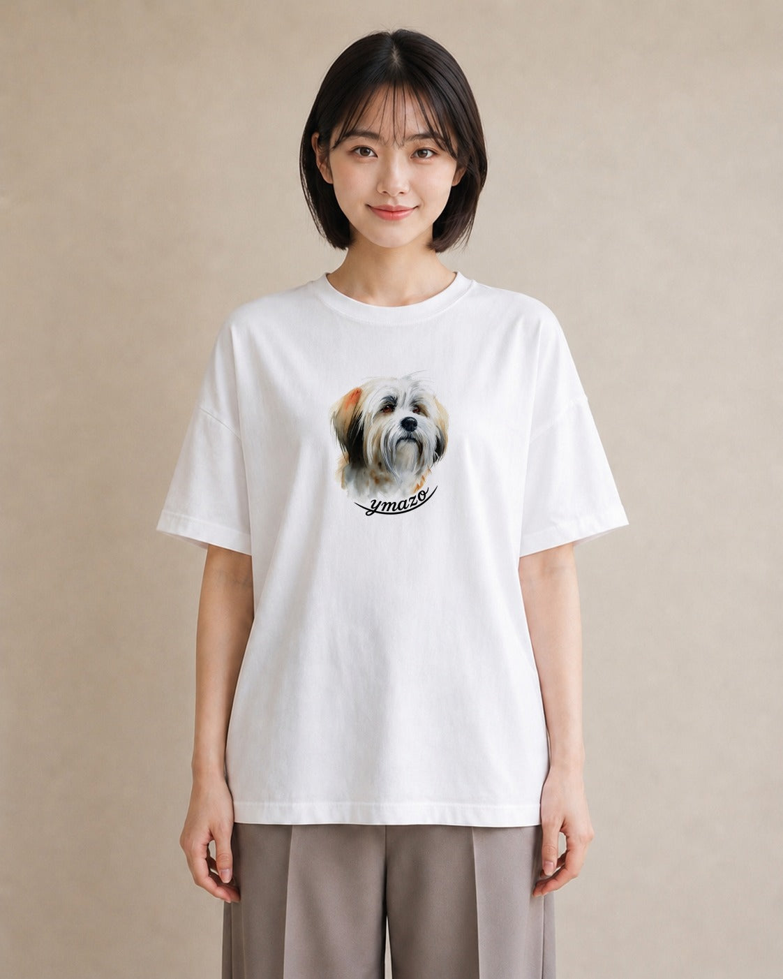 グラフィックTシャツ レディース 愛犬 犬 いぬ イラスト ナチュラル 春服 ミセス 白T YMAZO