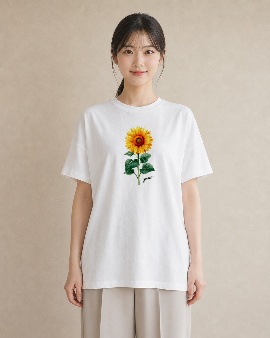 プリントTシャツ レディース ひまわり 向日葵 花 花柄 イラスト シンプル ビーチ デイリーウェア 白T YMAZO